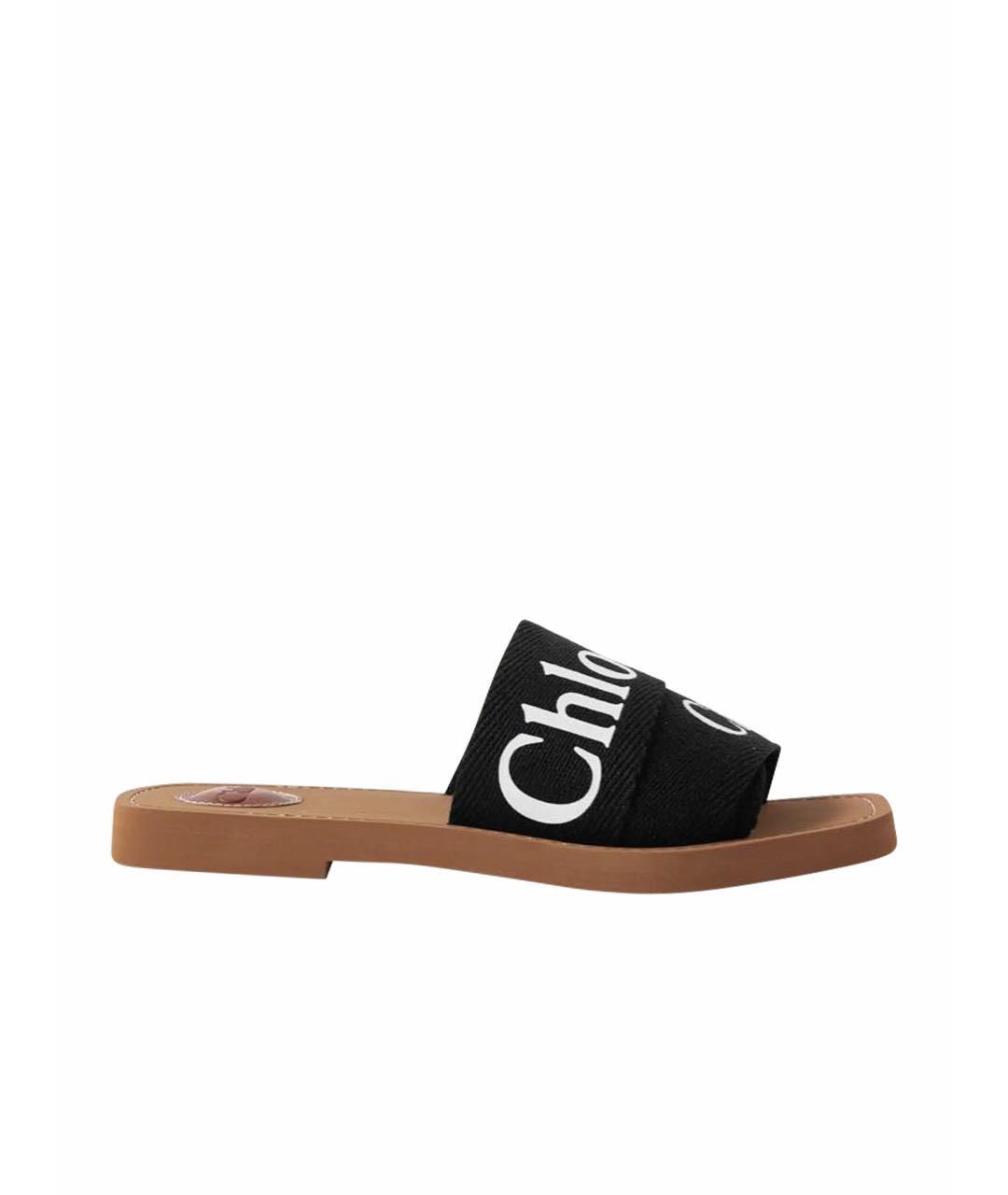 CHLOE Черные текстильные шлепанцы, фото 1
