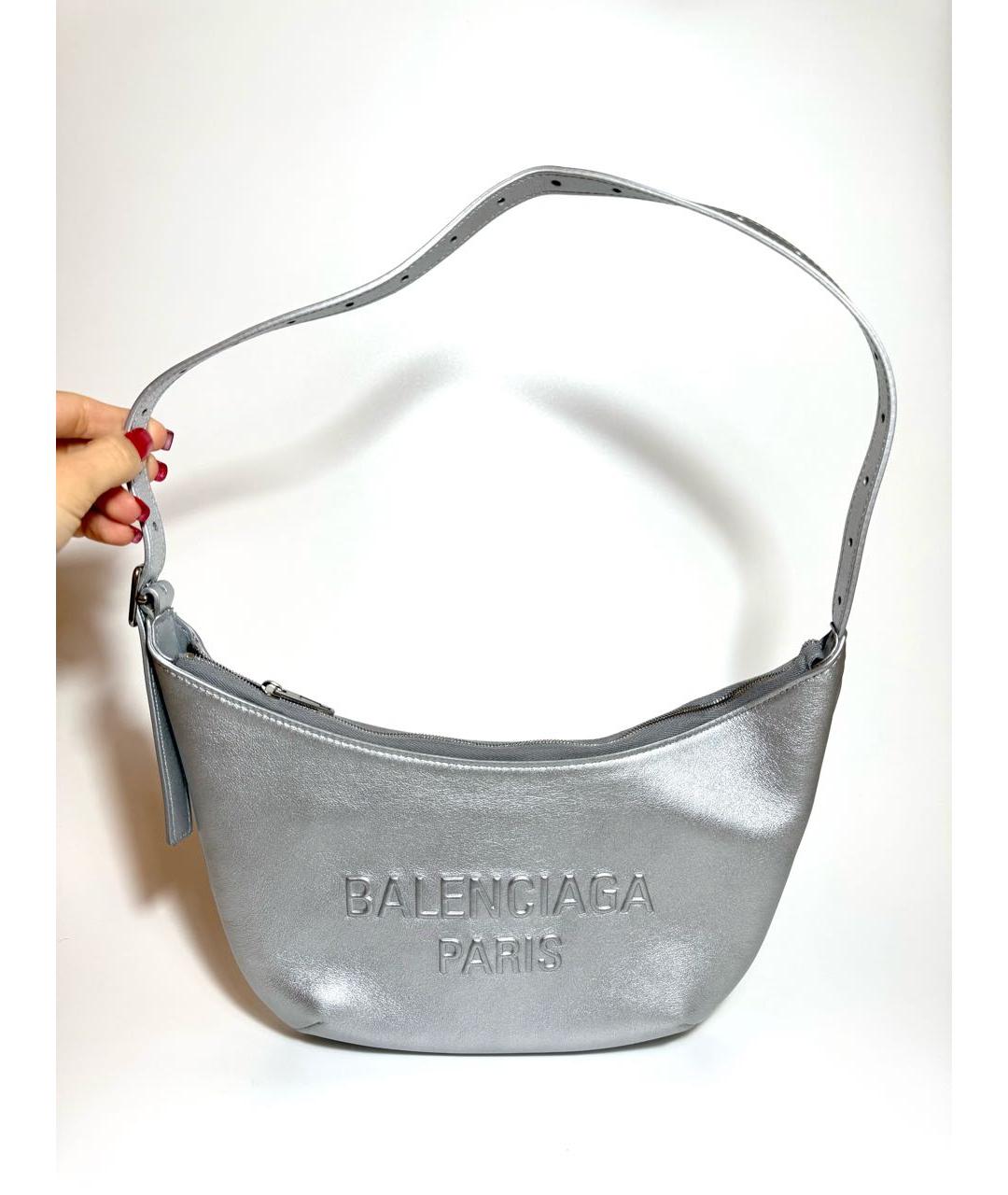 BALENCIAGA Серебряная кожаная сумка через плечо, фото 7