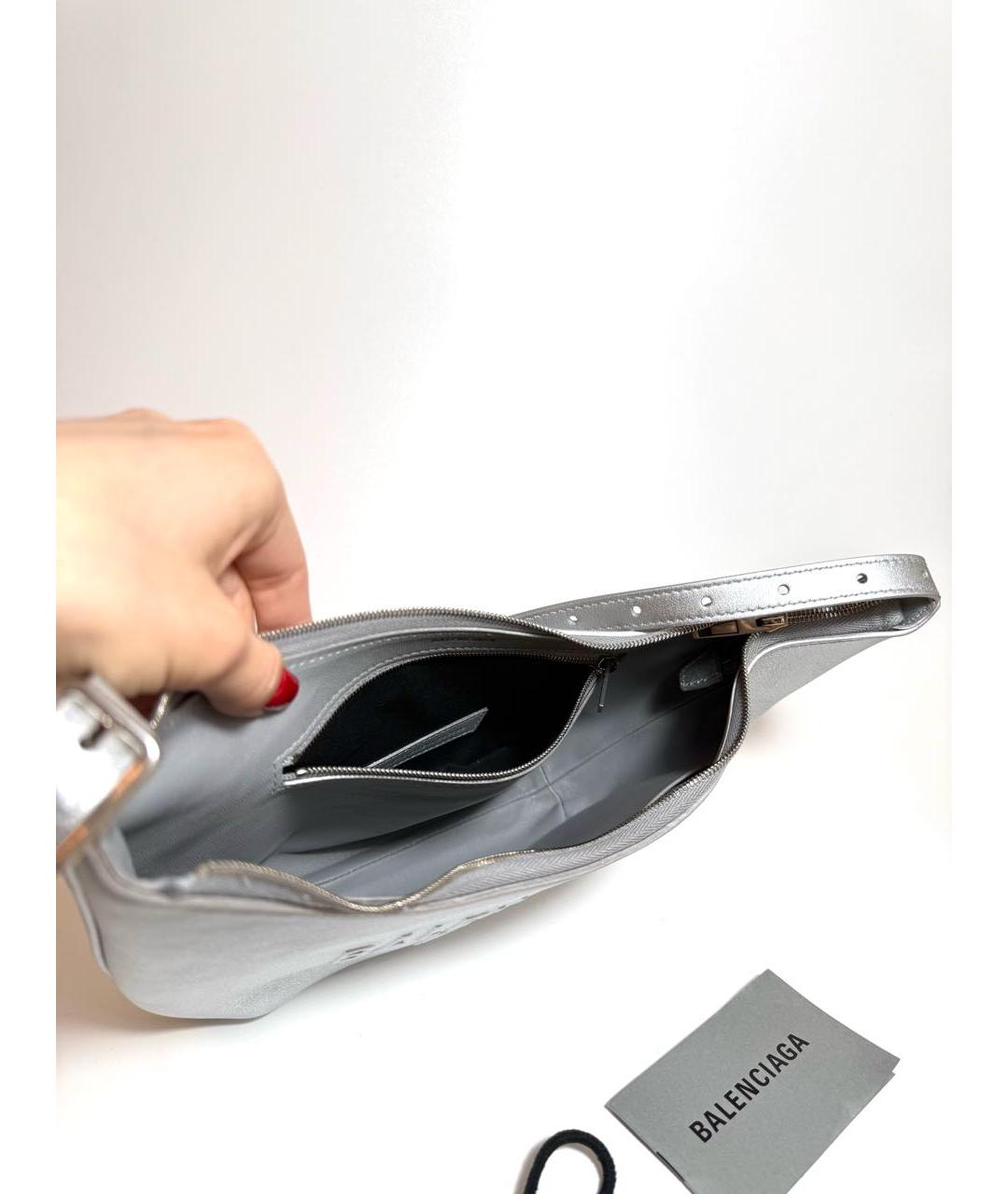 BALENCIAGA Серебряная кожаная сумка через плечо, фото 4