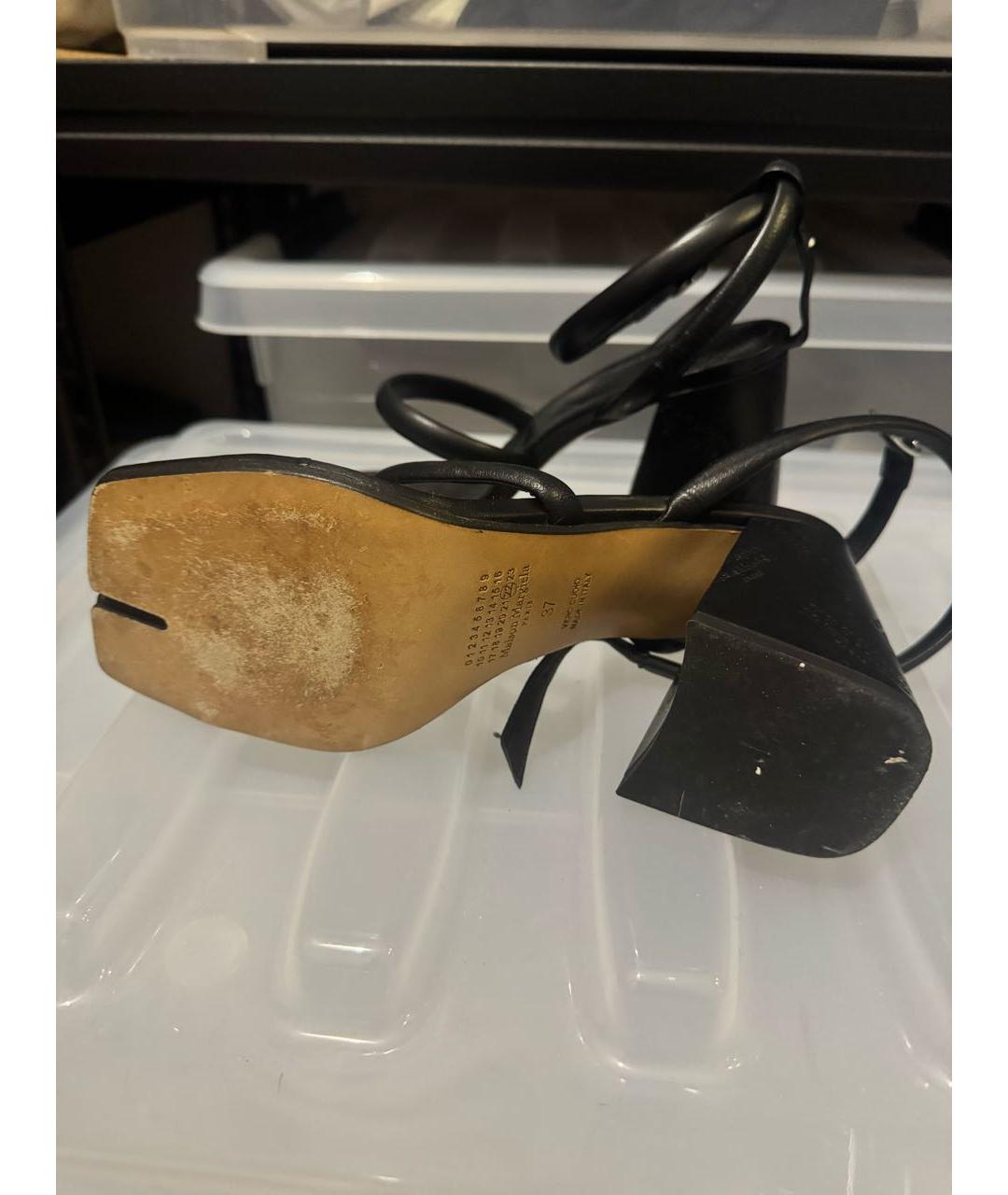 MAISON MARGIELA Черные кожаные босоножки, фото 4