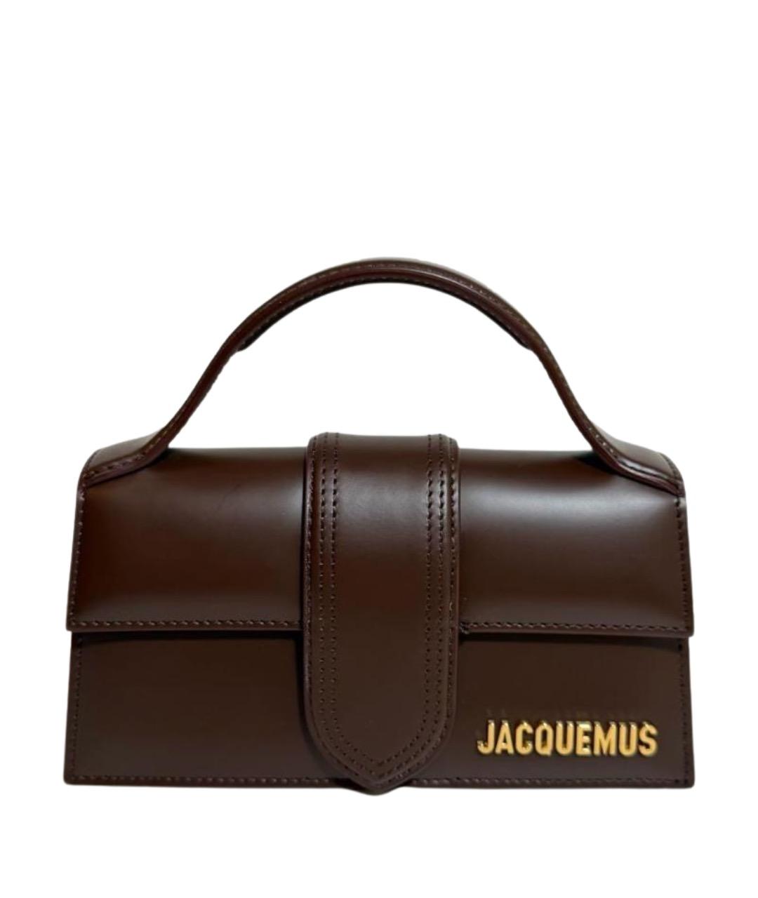JACQUEMUS Коричневая кожаная сумка с короткими ручками, фото 1