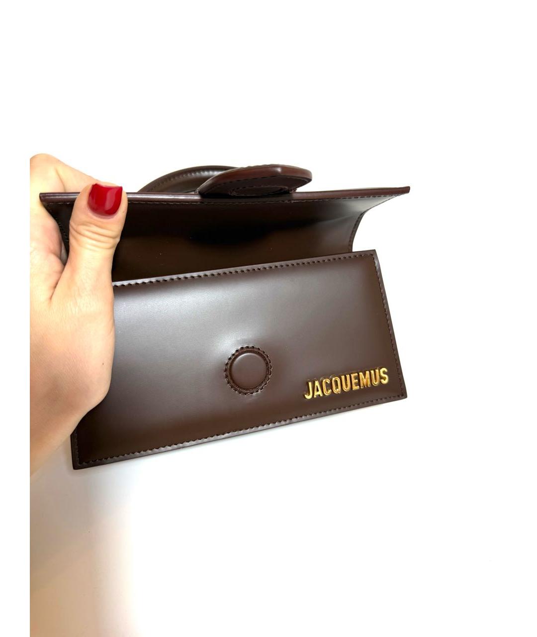 JACQUEMUS Коричневая кожаная сумка с короткими ручками, фото 4