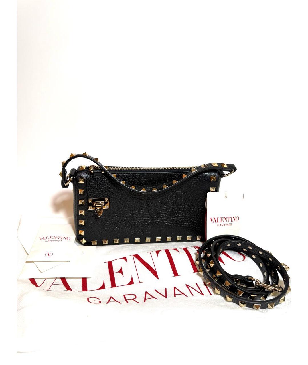 VALENTINO Черная кожаная сумка через плечо, фото 5