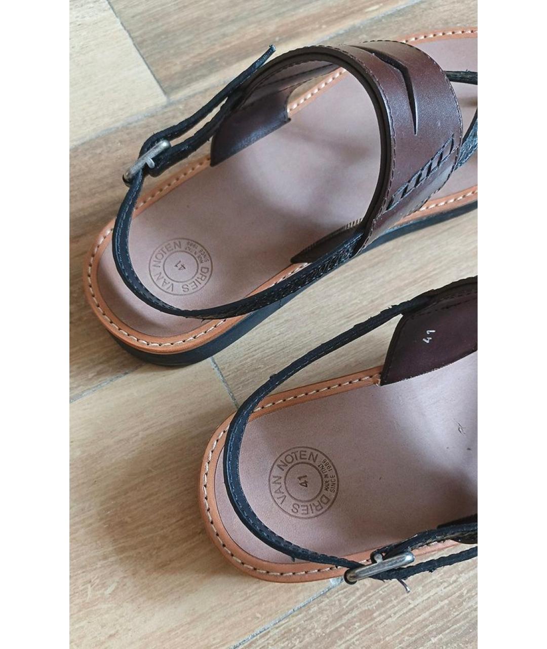 DRIES VAN NOTEN Коричневые кожаные сандалии, фото 4