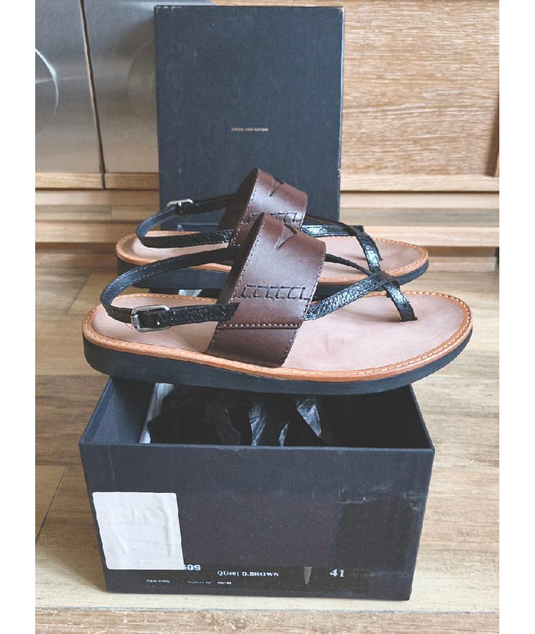 DRIES VAN NOTEN Коричневые кожаные сандалии, фото 7