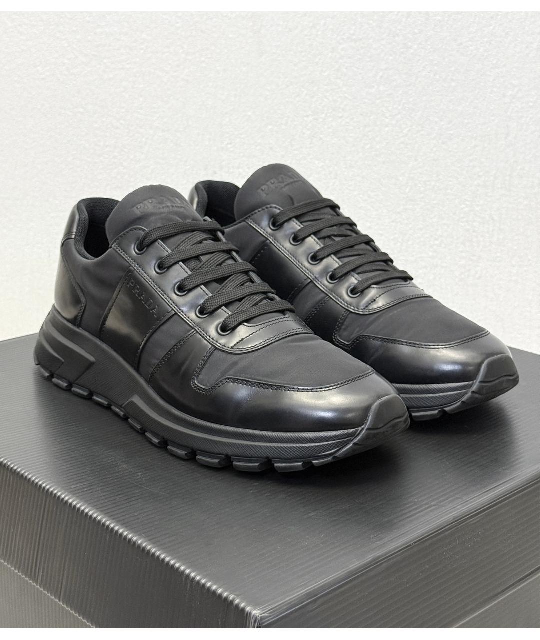 PRADA Черные кожаные низкие кроссовки / кеды, фото 9