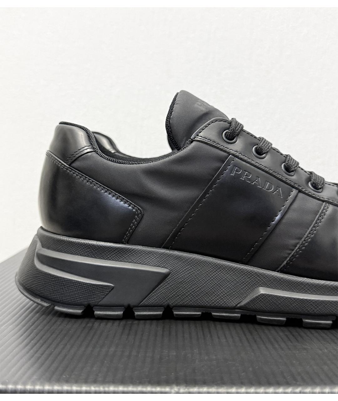 PRADA Черные кожаные низкие кроссовки / кеды, фото 7
