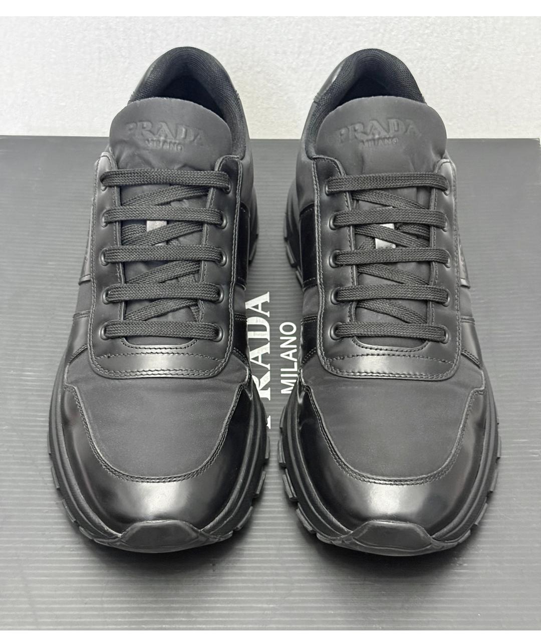 PRADA Черные кожаные низкие кроссовки / кеды, фото 5