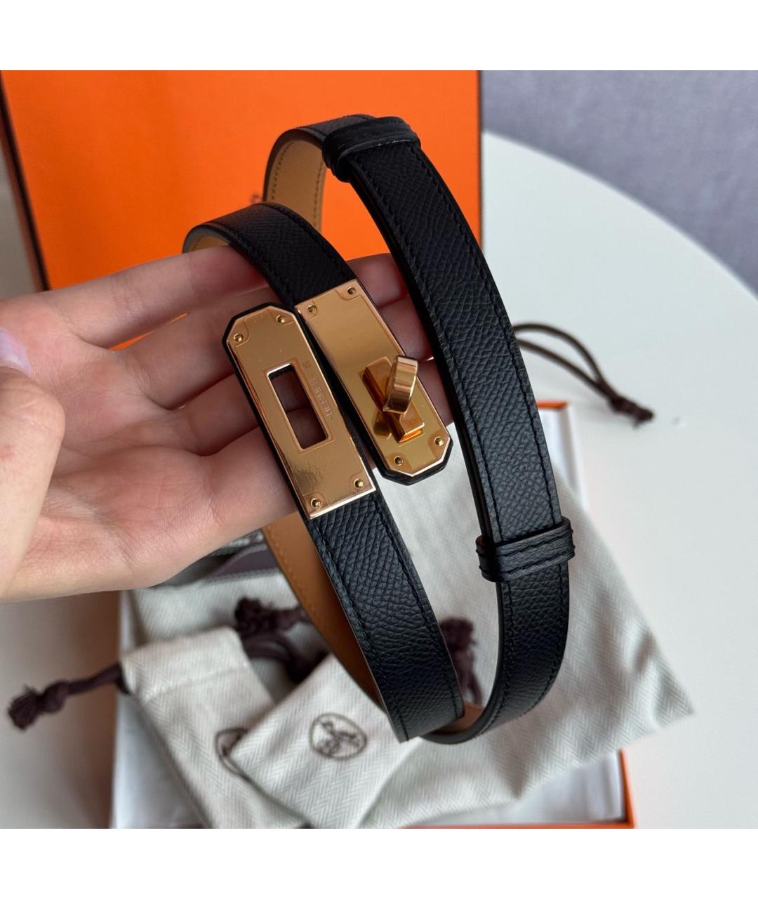 HERMES Черный кожаный ремень, фото 4