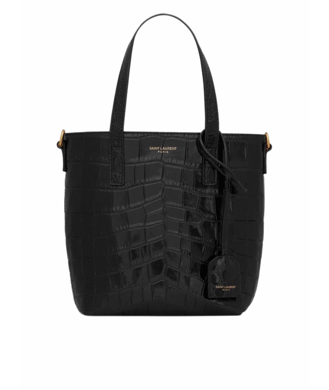 SAINT LAURENT Черная кожаная сумка тоут, фото 1