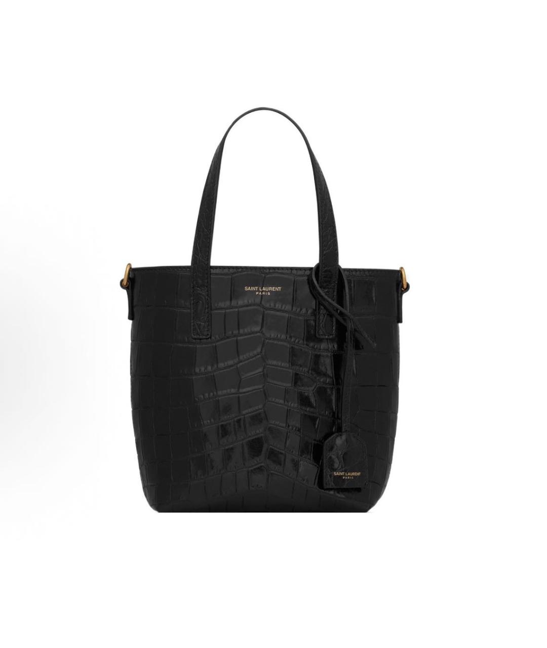 SAINT LAURENT Черная кожаная сумка тоут, фото 5