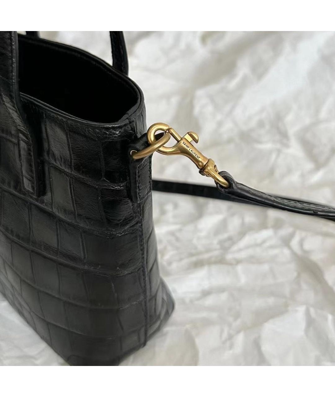 SAINT LAURENT Черная кожаная сумка тоут, фото 4