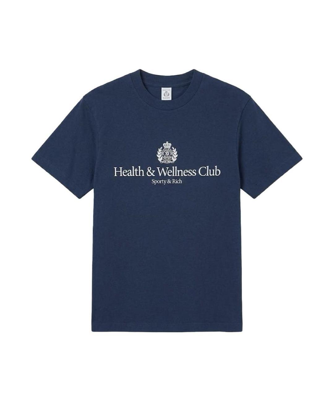 SPORTY AND RICH Темно-синяя хлопковая футболка, фото 1