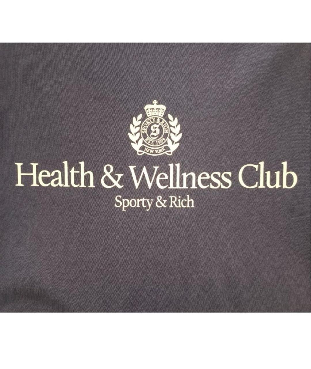 SPORTY AND RICH Темно-синяя хлопковая футболка, фото 4