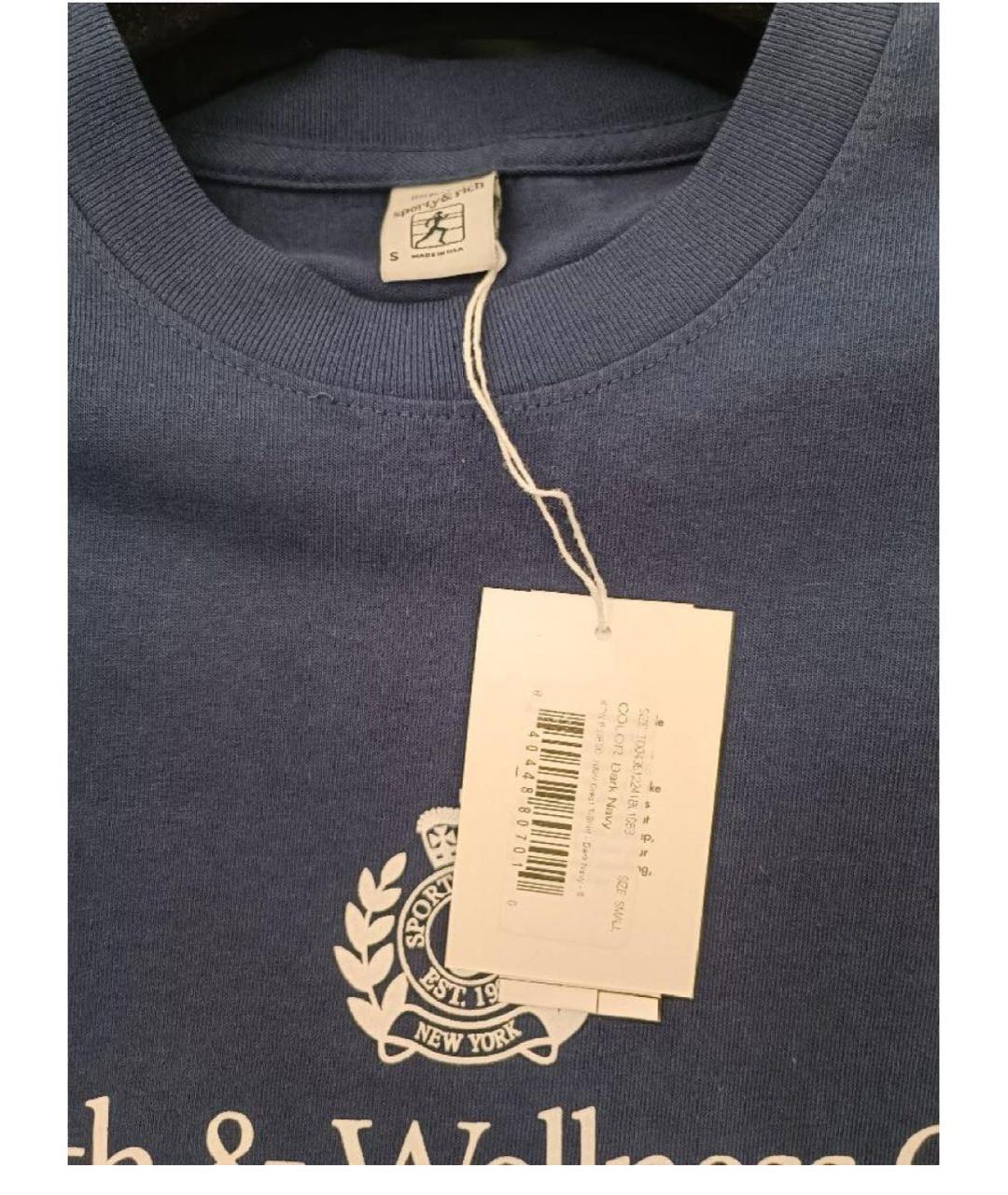SPORTY AND RICH Темно-синяя хлопковая футболка, фото 3