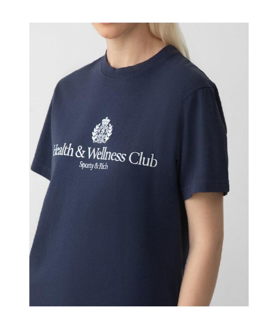 SPORTY AND RICH Темно-синяя хлопковая футболка, фото 5