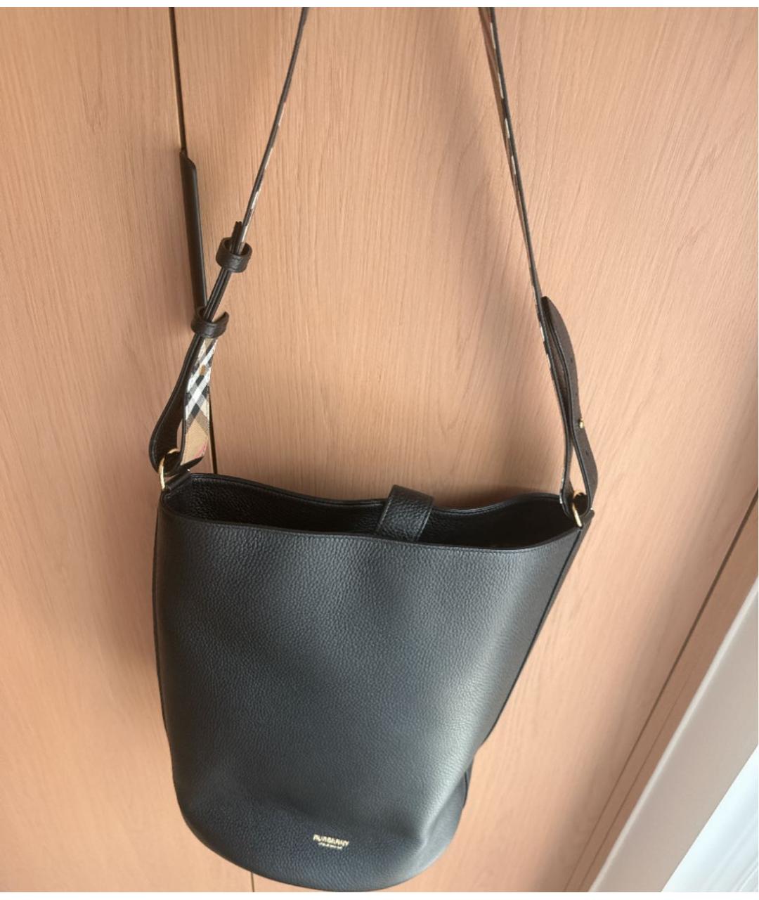 BURBERRY Черная кожаная сумка тоут, фото 6