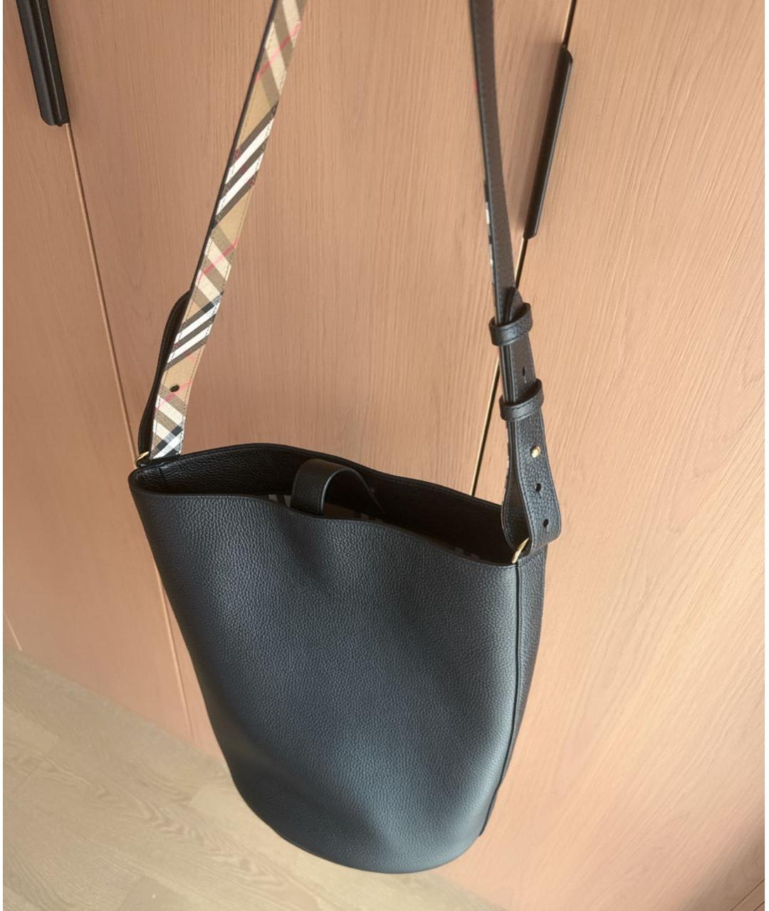 BURBERRY Черная кожаная сумка тоут, фото 7