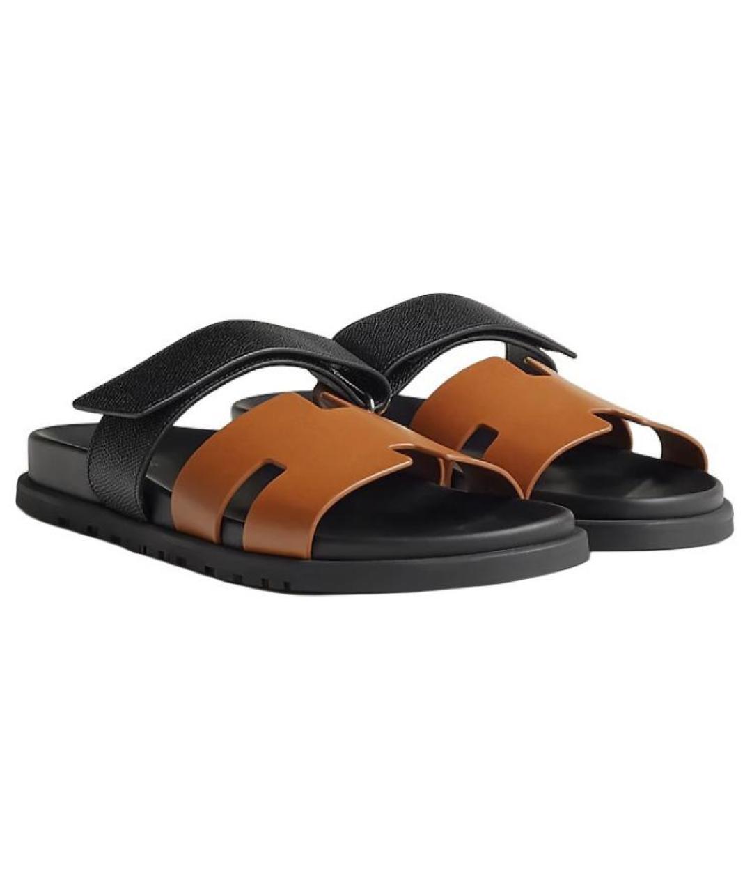 HERMES Коричневые кожаные сандалии, фото 2