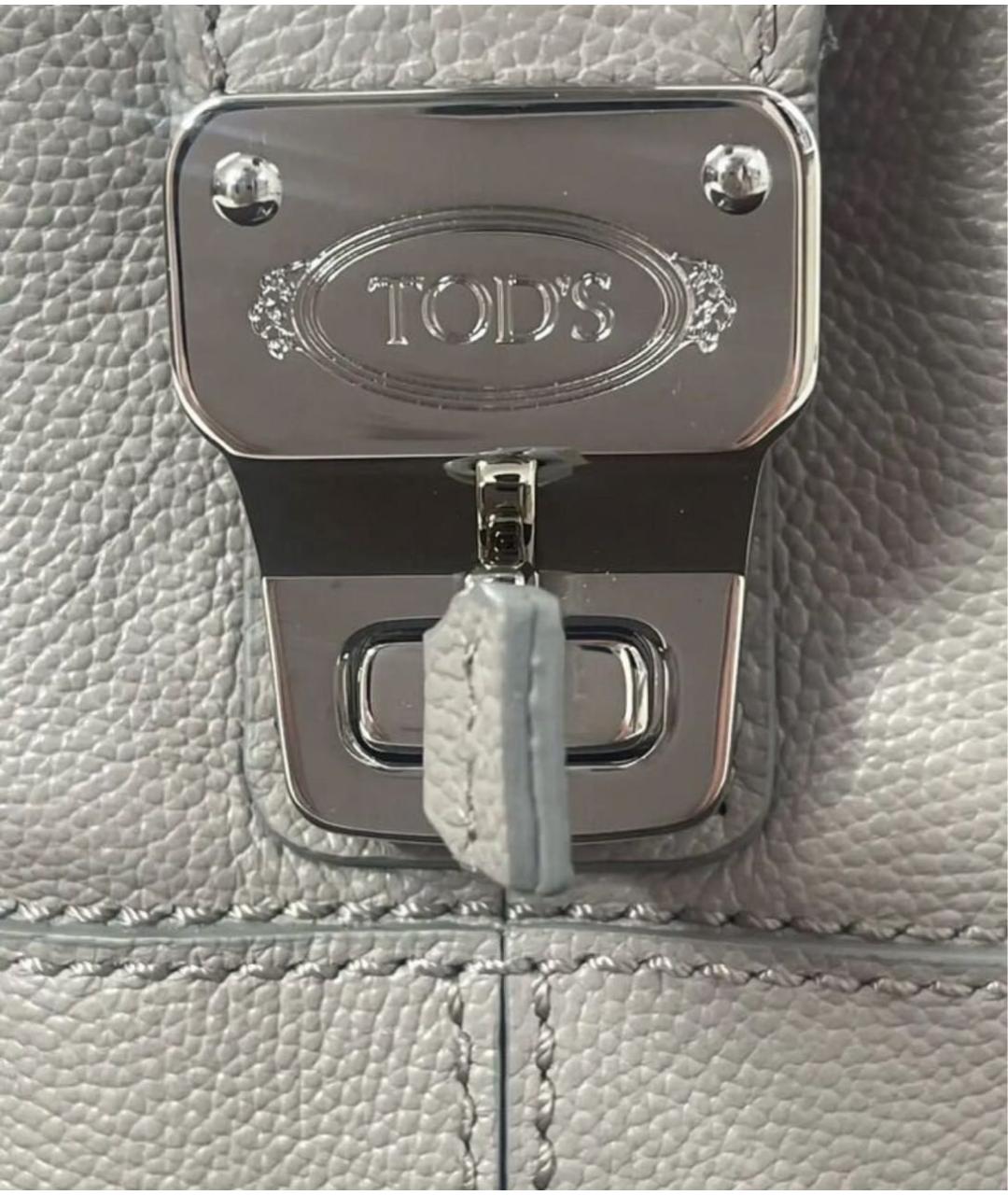 TOD'S Серая кожаная сумка с короткими ручками, фото 6