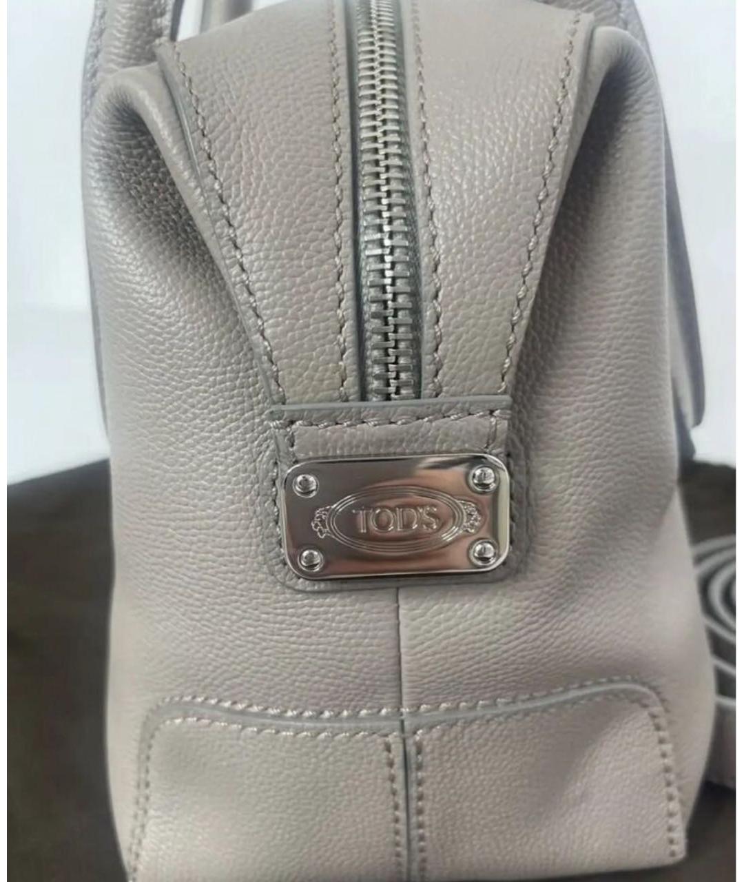 TOD'S Серая кожаная сумка с короткими ручками, фото 4