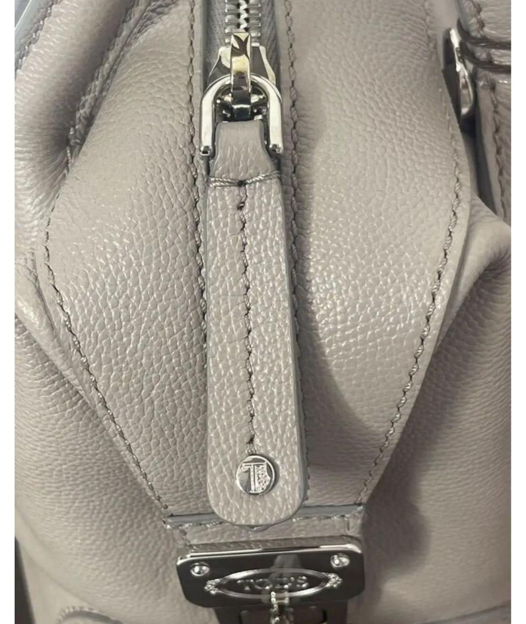 TOD'S Серая кожаная сумка с короткими ручками, фото 8