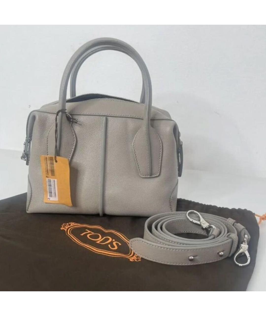 TOD'S Серая кожаная сумка с короткими ручками, фото 3