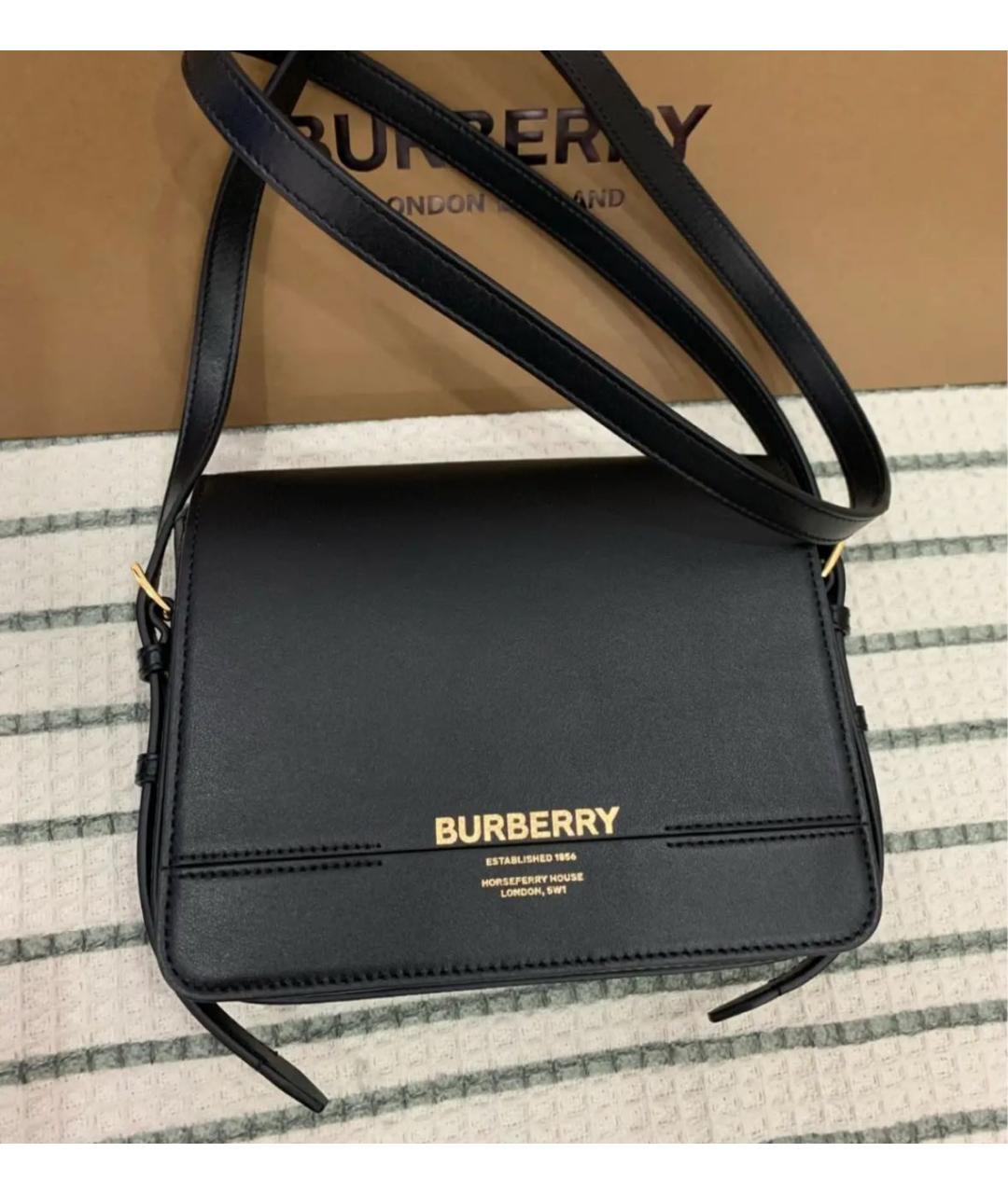 BURBERRY Черная кожаная сумка через плечо, фото 6