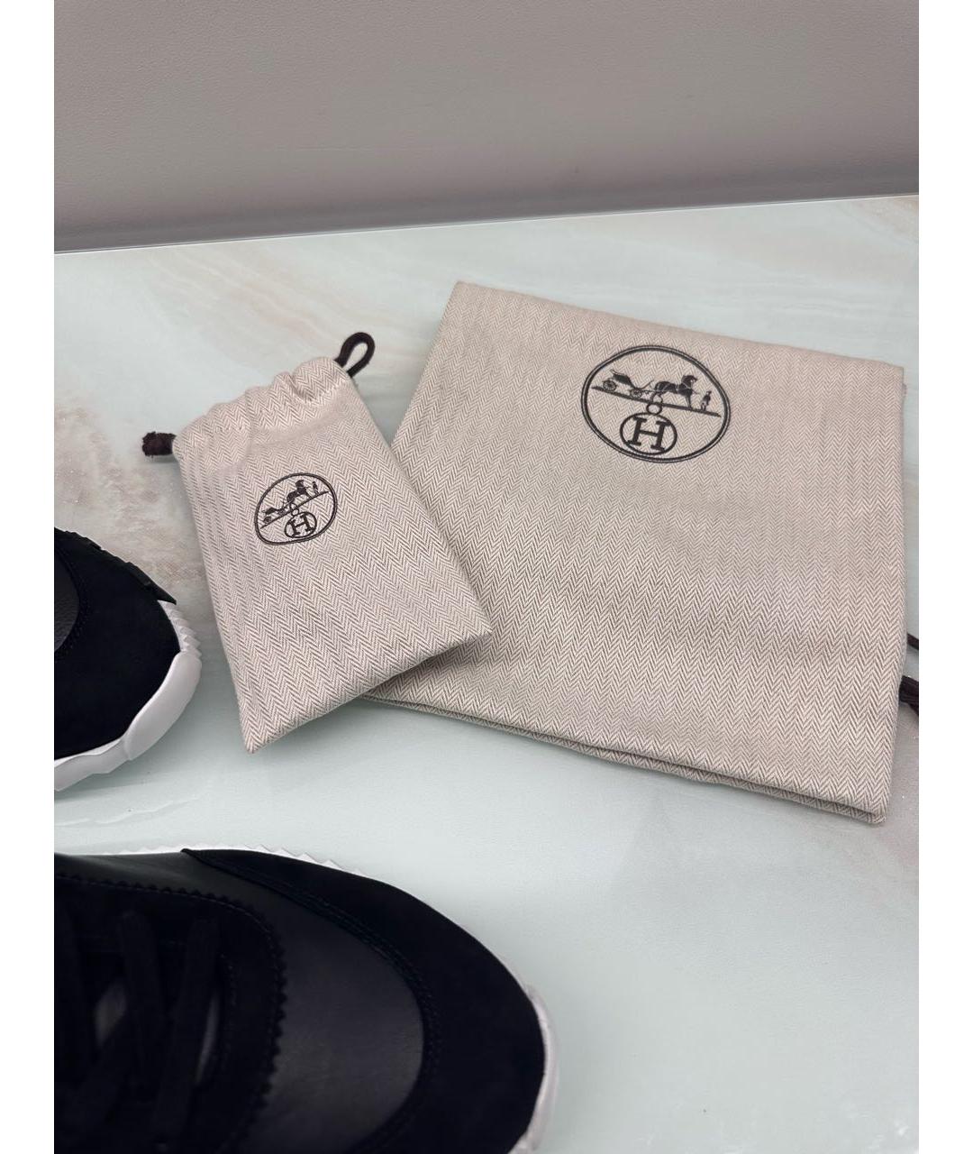 HERMES Черные кожаные низкие кроссовки / кеды, фото 4