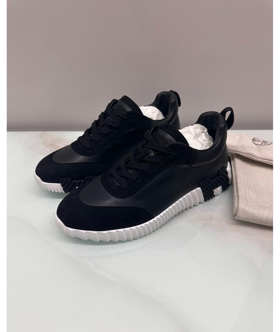 HERMES Черные кожаные низкие кроссовки / кеды, фото 2