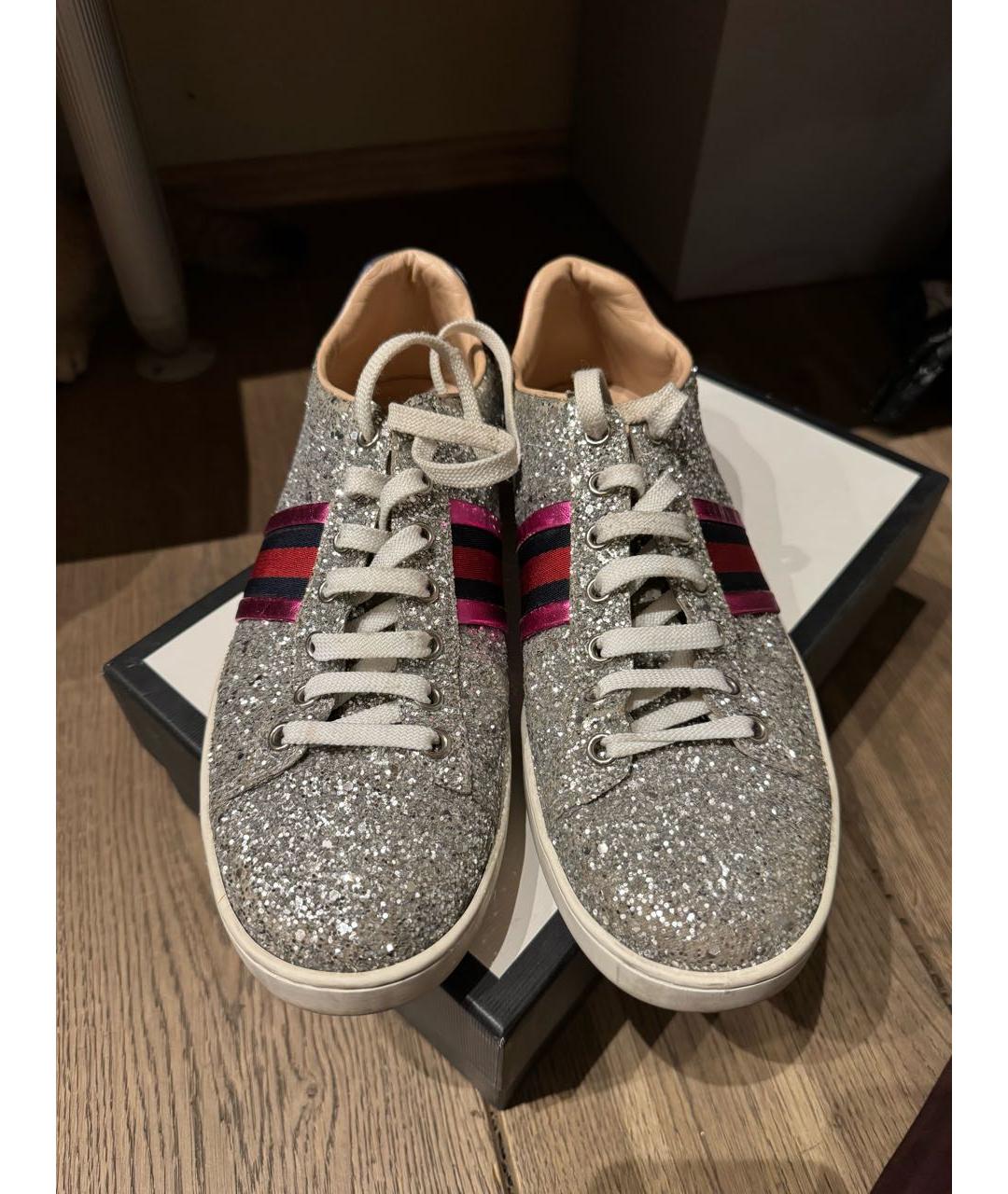 GUCCI Серебряные кеды, фото 4