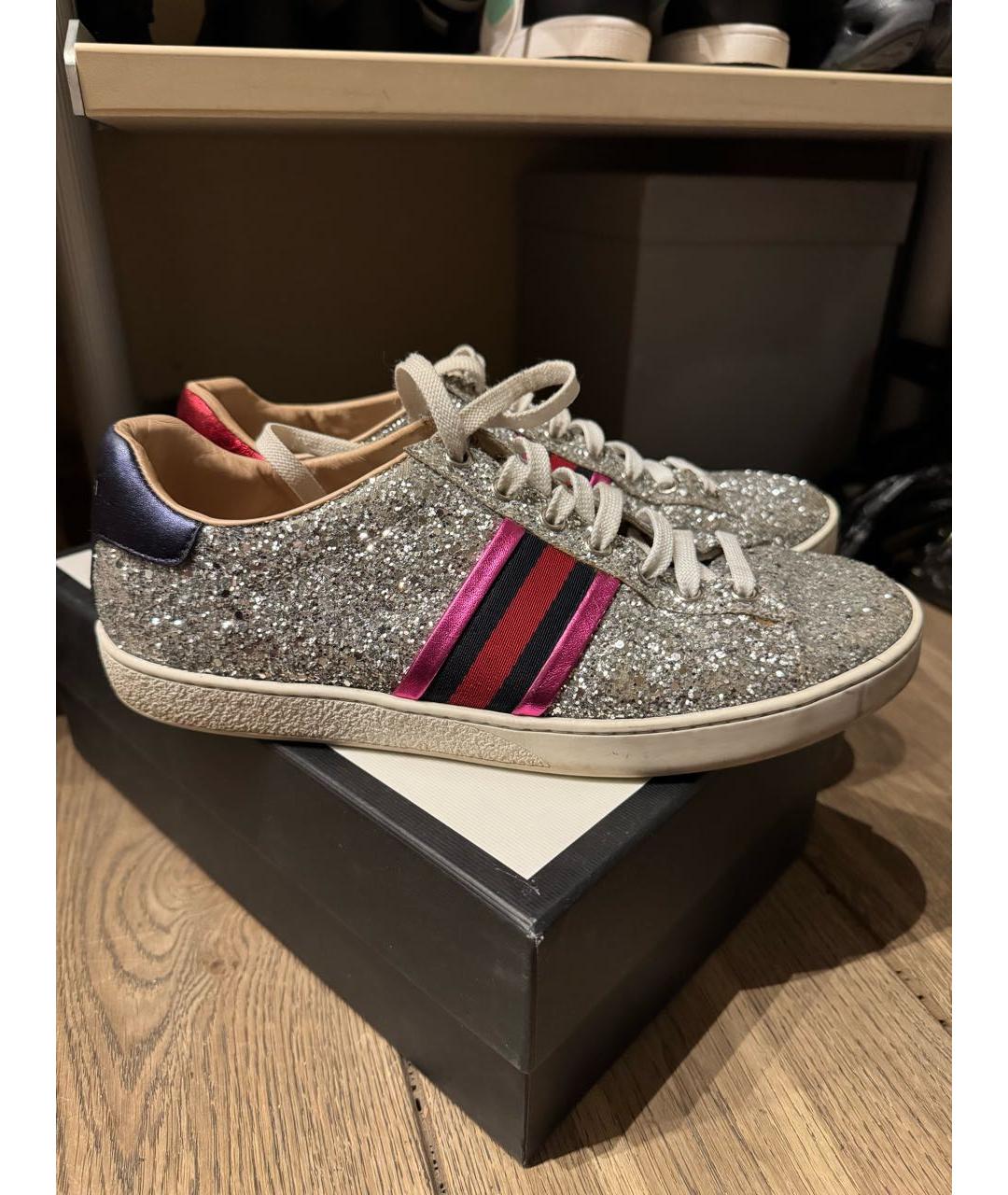 GUCCI Серебряные кеды, фото 5