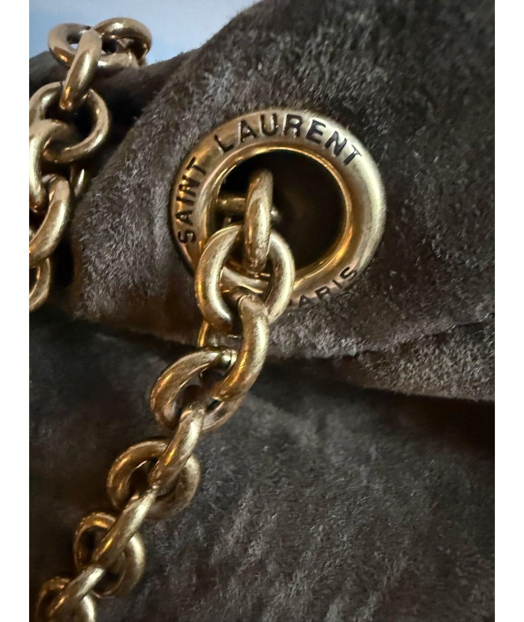 SAINT LAURENT Хаки замшевая сумка тоут, фото 5