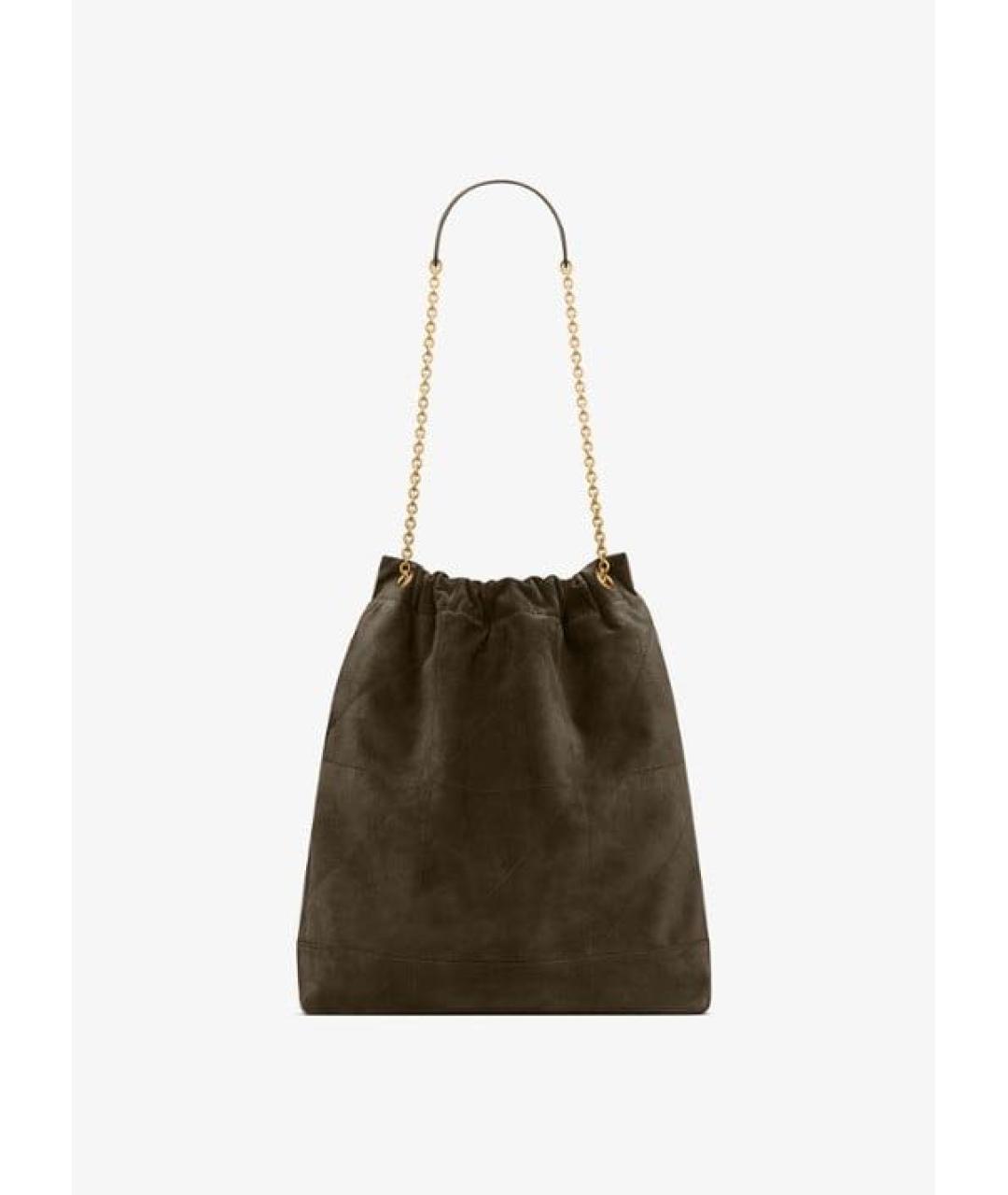 SAINT LAURENT Хаки замшевая сумка тоут, фото 4