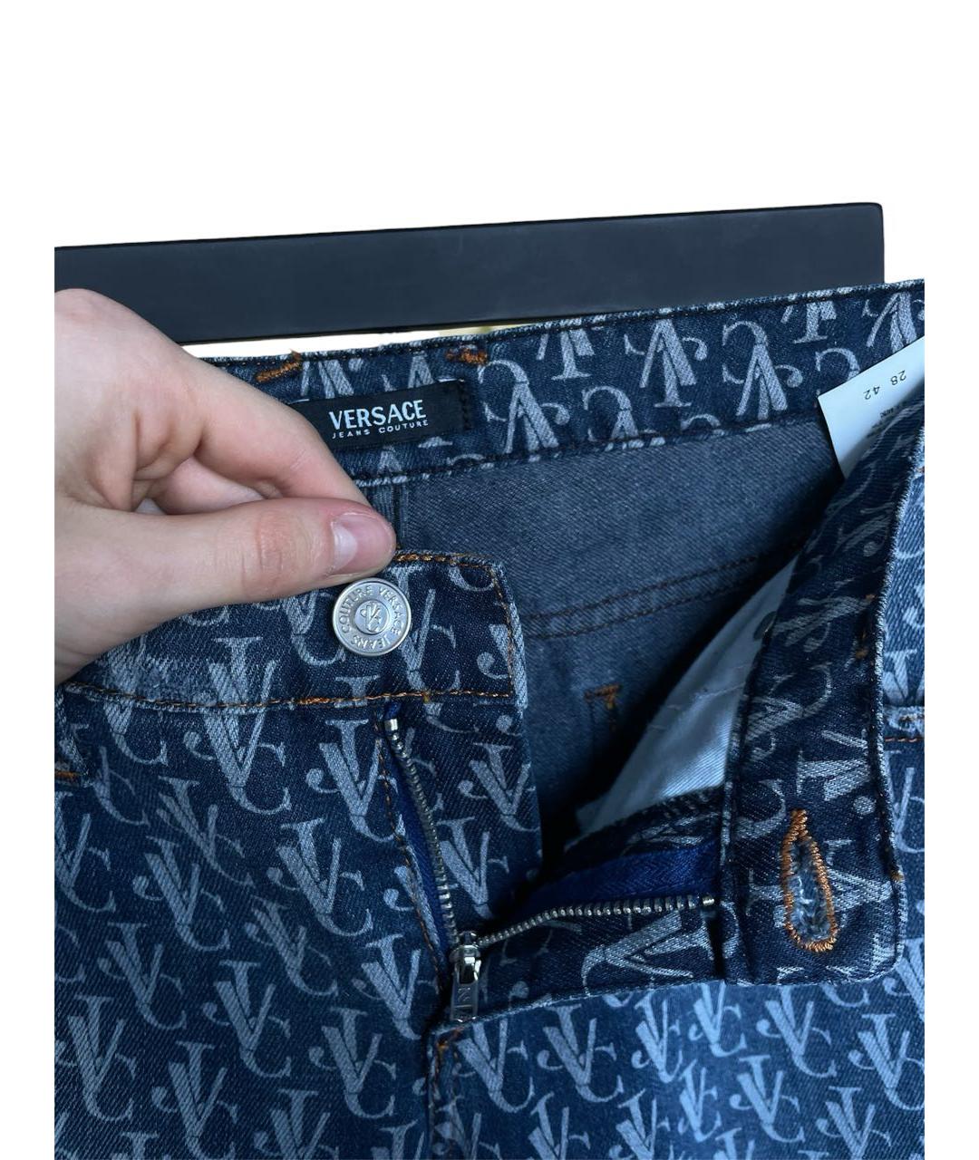 VERSACE JEANS COUTURE Темно-синие хлопко-полиэстеровые джинсы клеш, фото 7