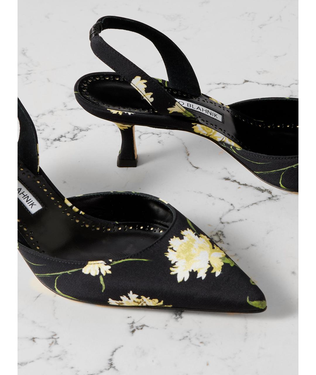 MANOLO BLAHNIK Черные текстильные лодочки на низком каблуке, фото 6