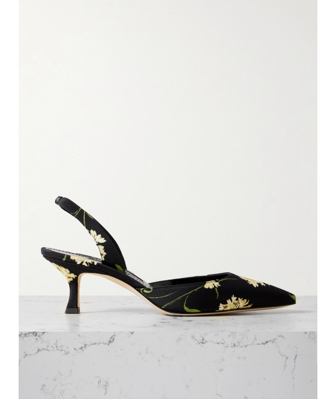 MANOLO BLAHNIK Черные текстильные лодочки на низком каблуке, фото 9