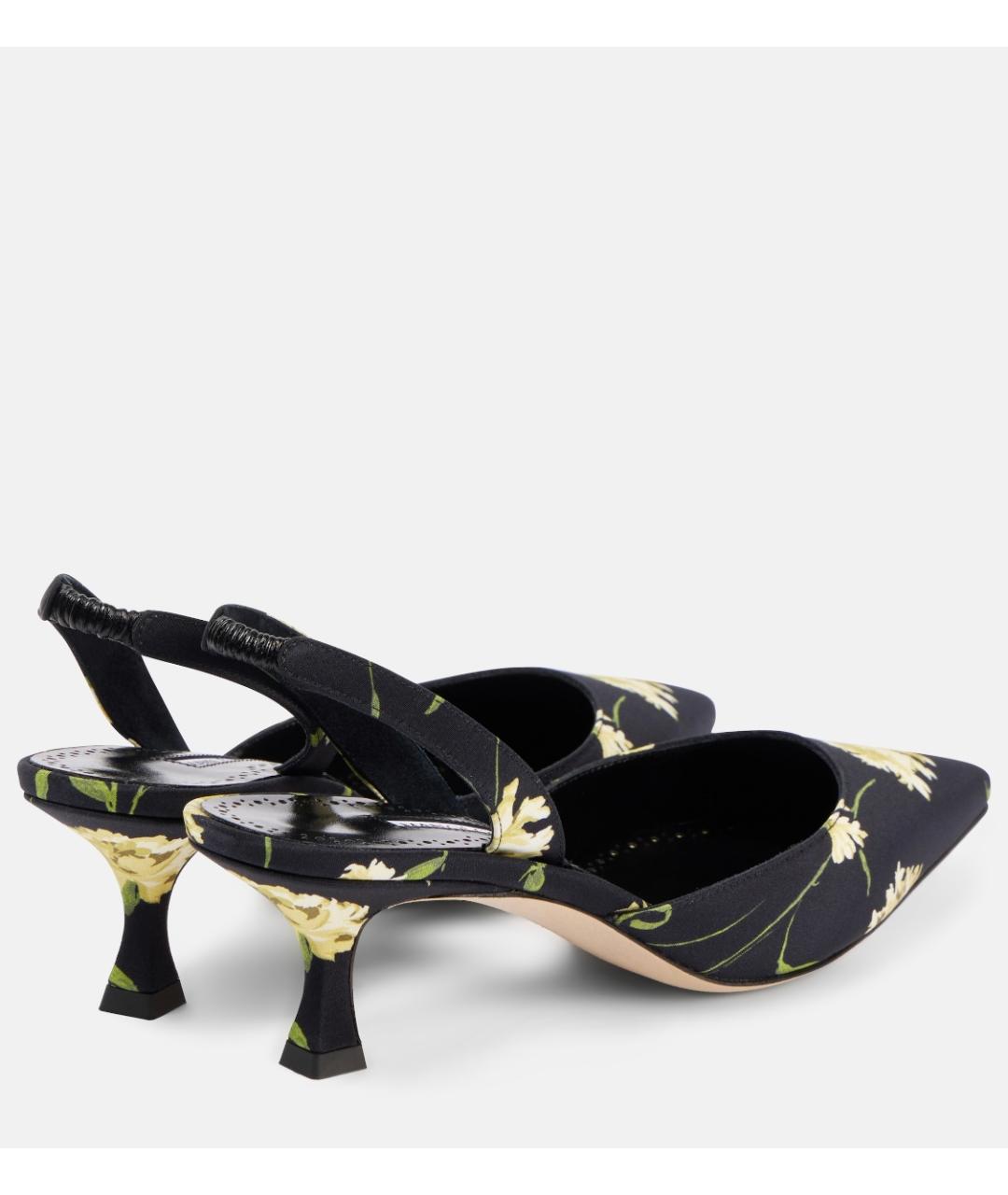 MANOLO BLAHNIK Черные текстильные лодочки на низком каблуке, фото 4