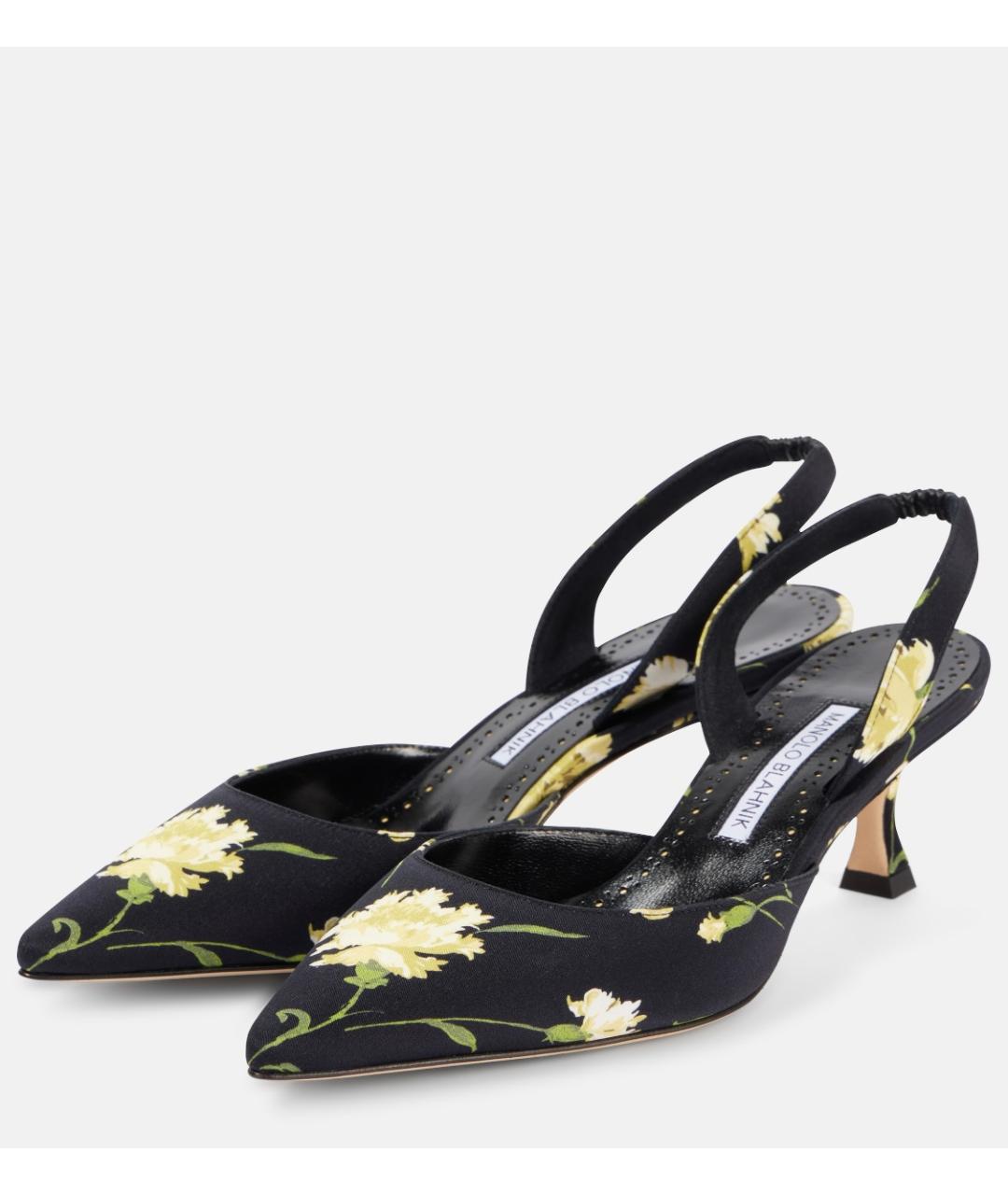 MANOLO BLAHNIK Черные текстильные лодочки на низком каблуке, фото 3