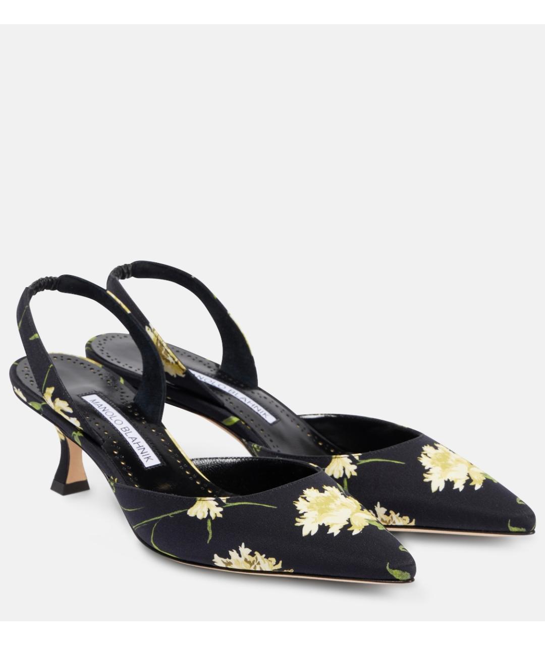 MANOLO BLAHNIK Черные текстильные лодочки на низком каблуке, фото 2