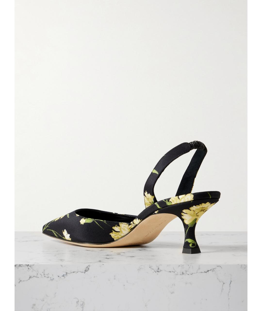 MANOLO BLAHNIK Черные текстильные лодочки на низком каблуке, фото 5