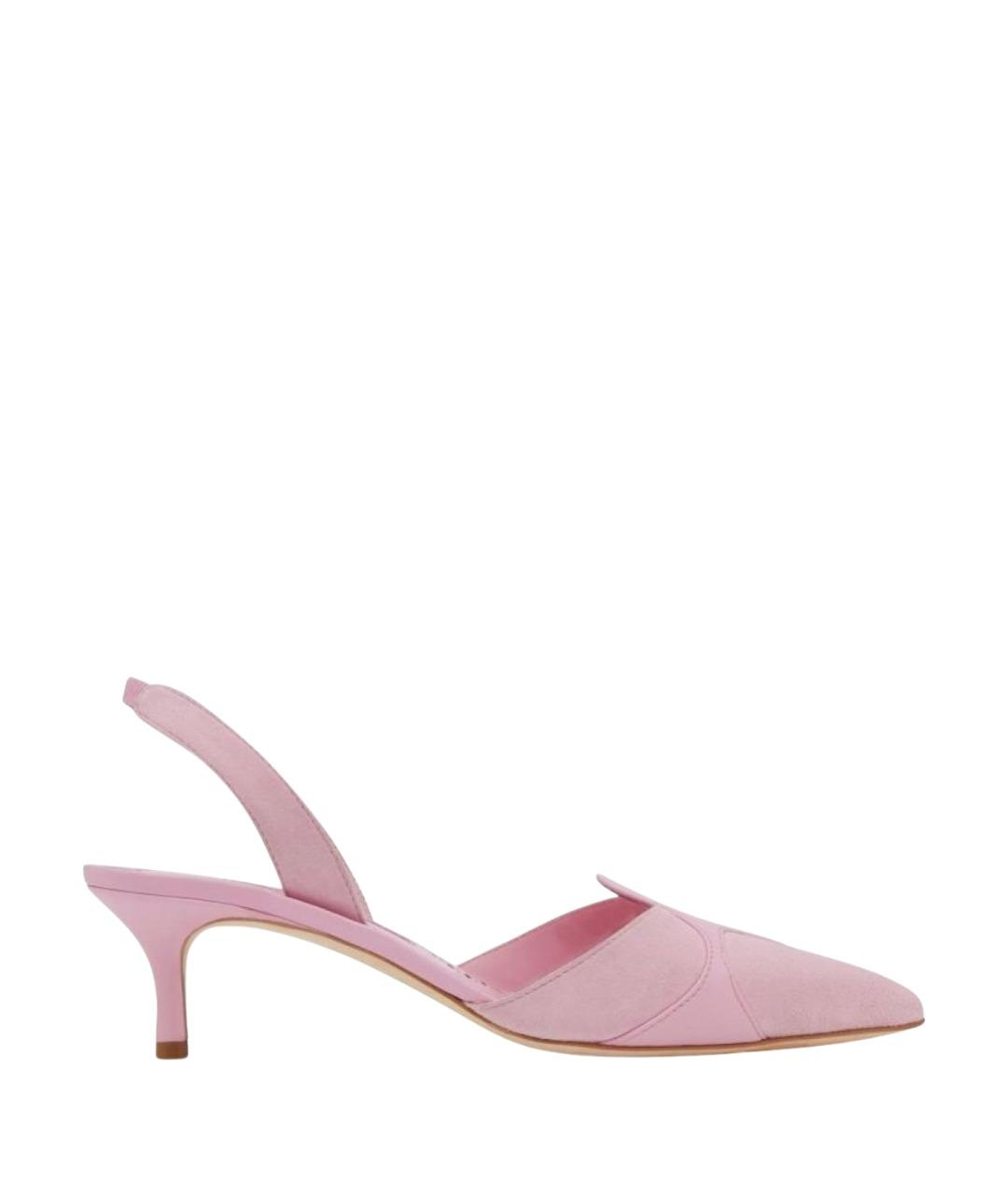 MANOLO BLAHNIK Розовые замшевые лодочки на низком каблуке, фото 1