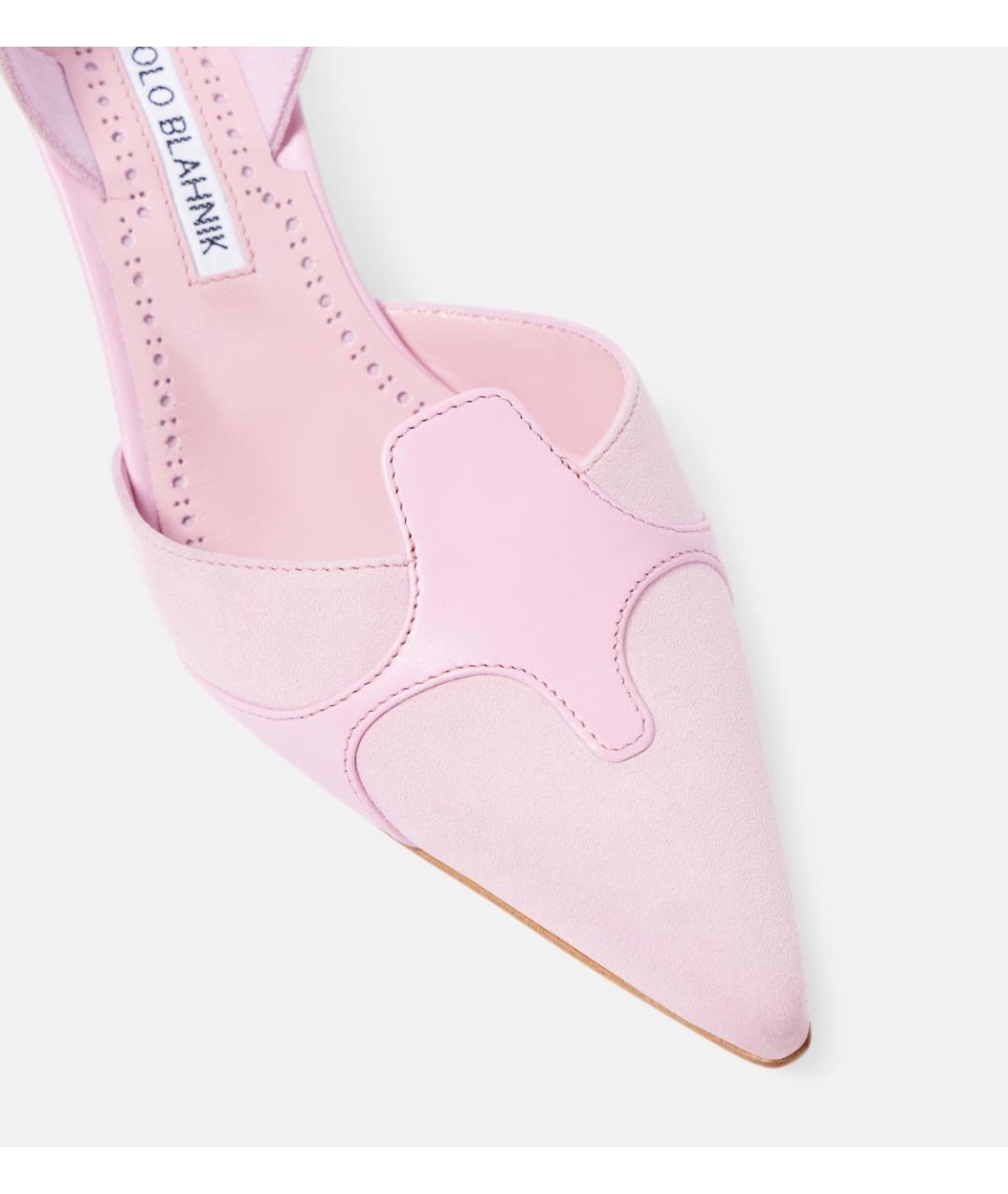 MANOLO BLAHNIK Розовые замшевые лодочки на низком каблуке, фото 5