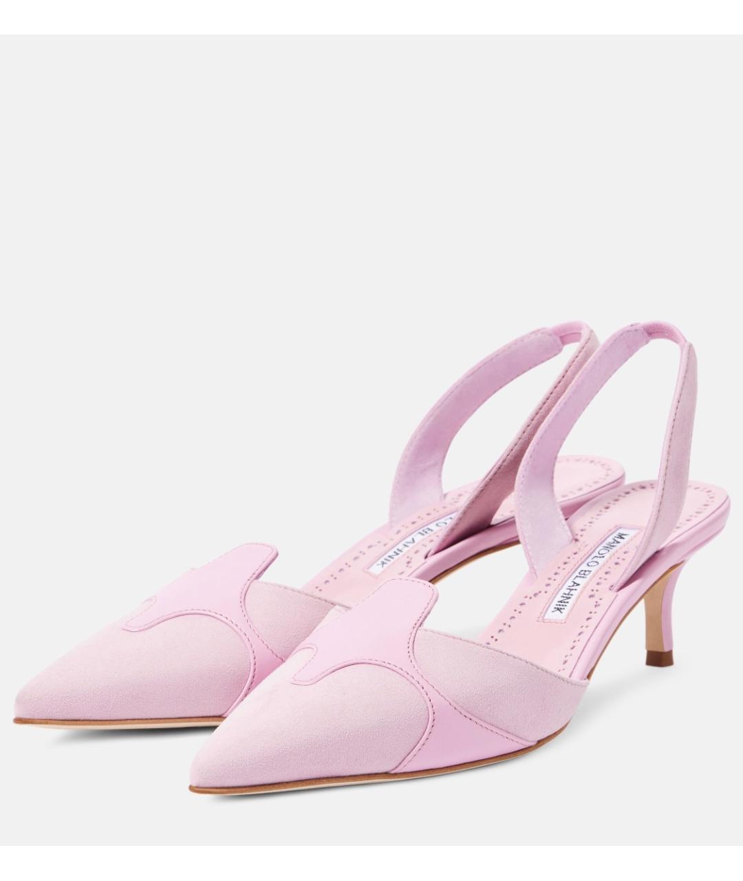 MANOLO BLAHNIK Розовые замшевые лодочки на низком каблуке, фото 3