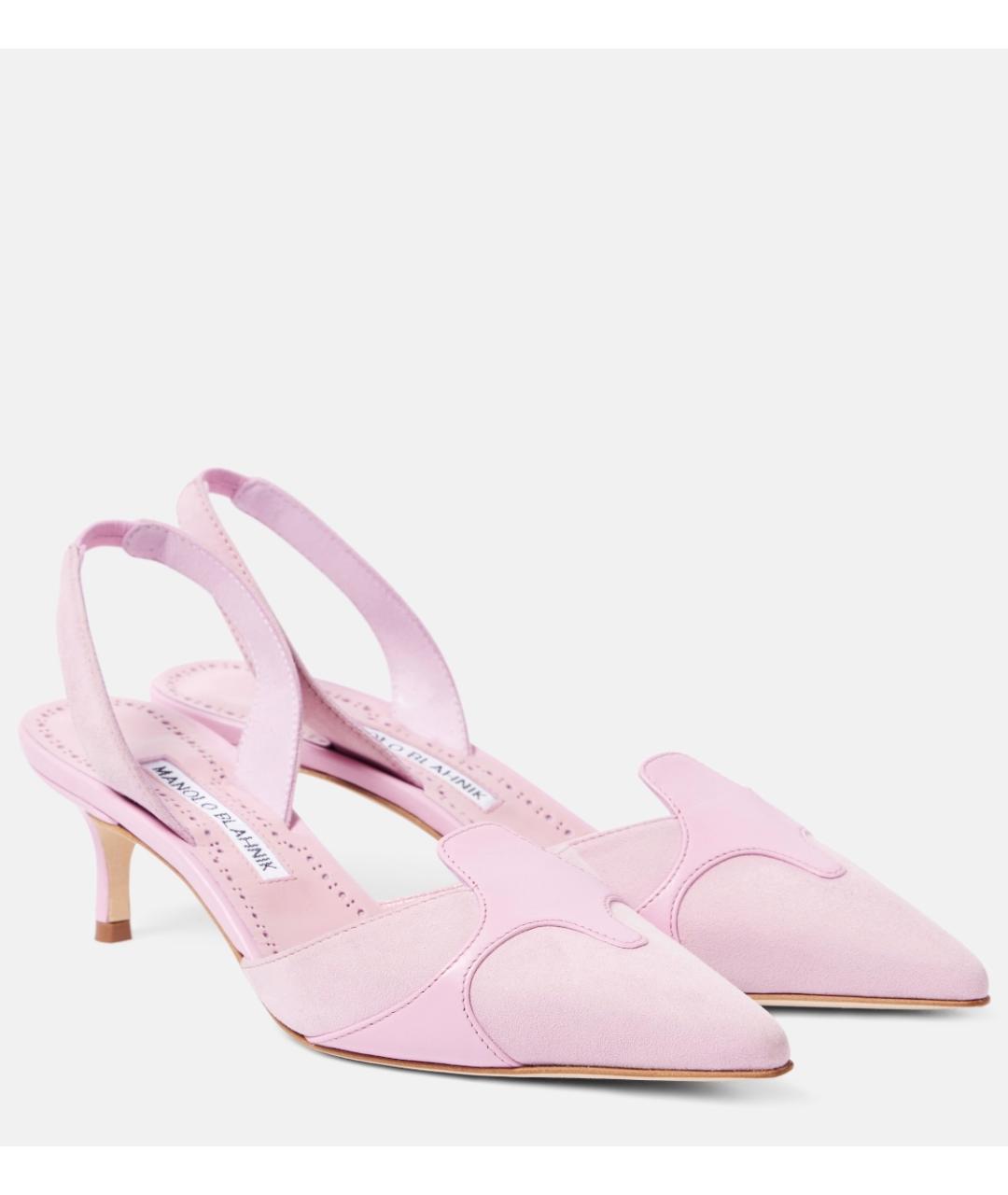 MANOLO BLAHNIK Розовые замшевые лодочки на низком каблуке, фото 2