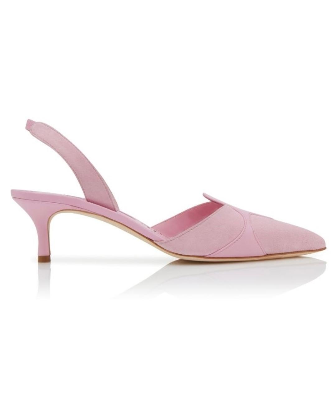 MANOLO BLAHNIK Розовые замшевые лодочки на низком каблуке, фото 9