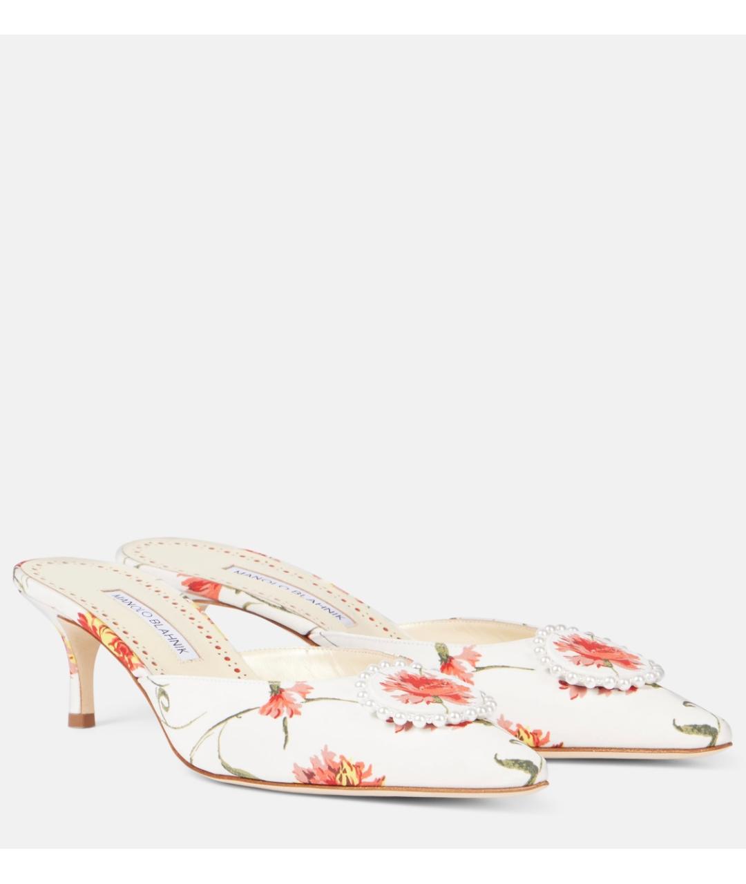 MANOLO BLAHNIK Белые текстильные мюли, фото 6