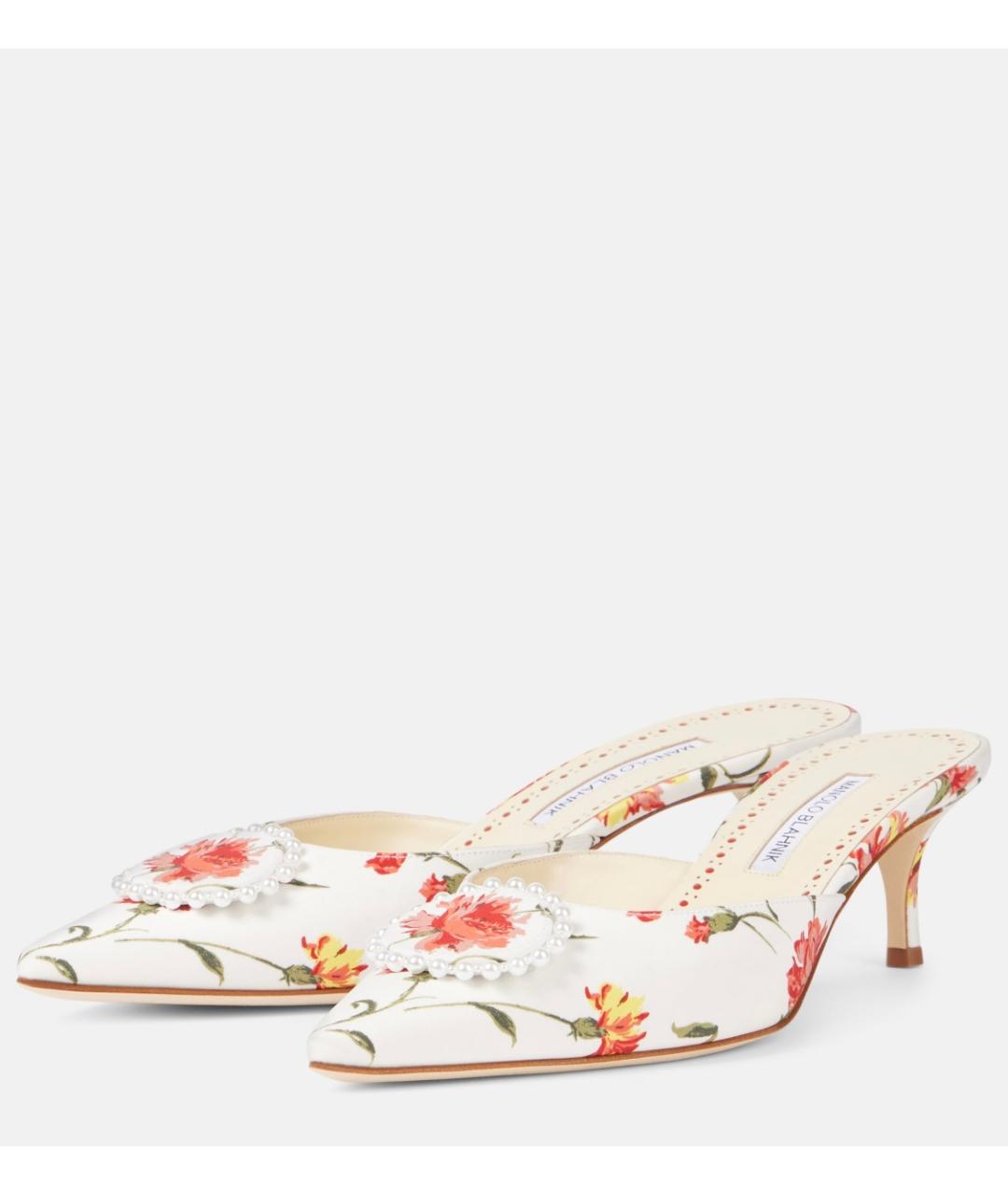 MANOLO BLAHNIK Белые текстильные мюли, фото 2