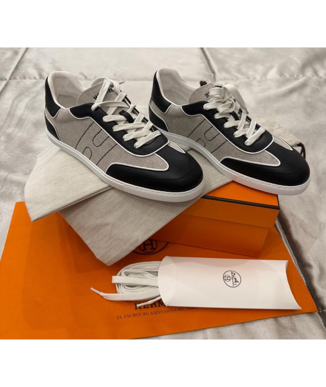HERMES Серые кожаные кроссовки, фото 8