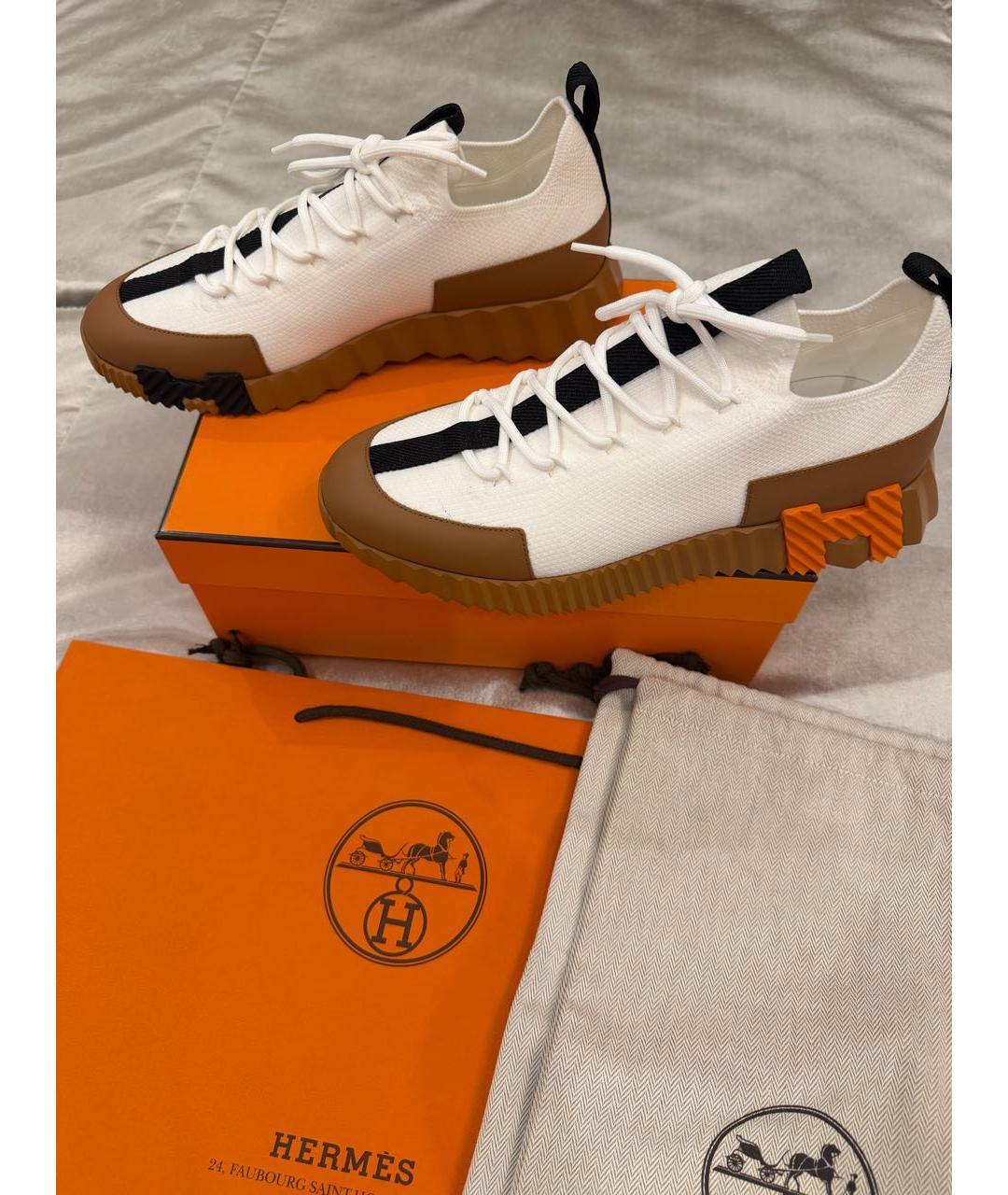 HERMES Белые текстильные кроссовки, фото 8